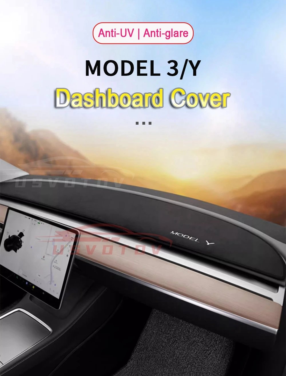 Anti-UV Dashboard Cover For Tesla Model 3 Y S Highland 2024 2023 2022 Center Console Accessories Dash Mat Protector Pad Sunshade